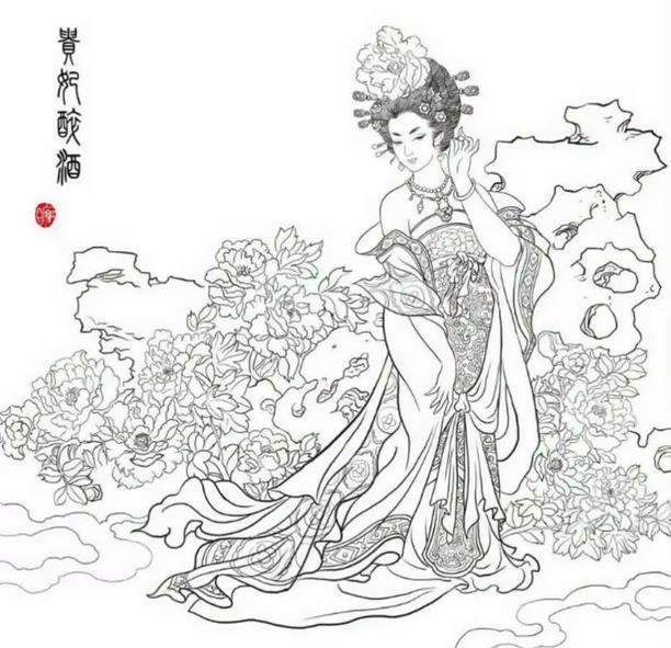 杨贵妃简笔画手绘图片